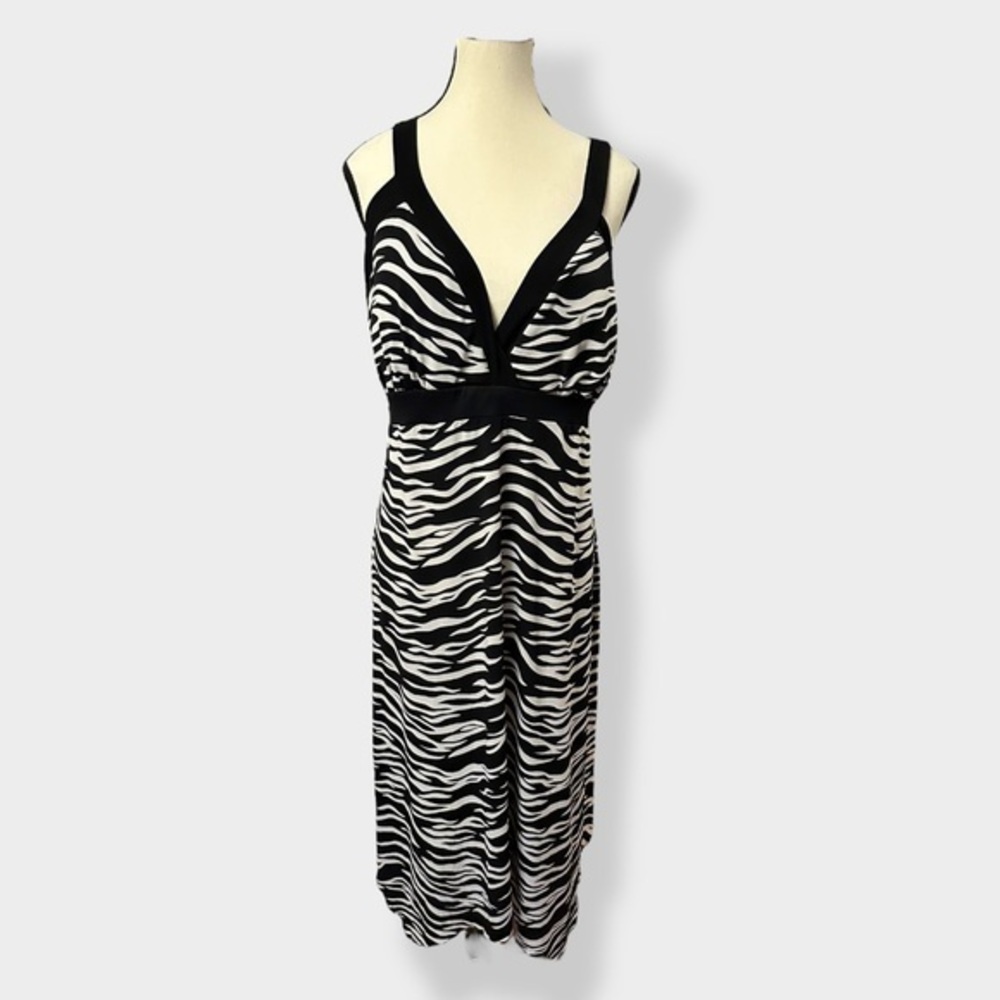 Women’s 1x 2x Plus Size Black and White Zebra Striped Maxi Dress